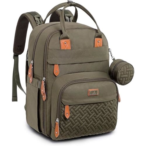 BabbleRoo Diaper Bag Backpack - Baby Essentials Travel Tote - Multi Function Waterproof Diaper Bag, Travel Essentials Baby Bag with Changing Pad, Stroller Straps & Pacifier Case - Unisex, Army Green