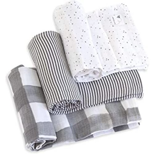 Burt's Bees Baby Swaddles, 100% Organic Muslin Cotton Baby Blankets, Multipurpose Lightweight & Breathable, Pack of 3