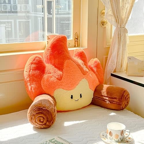 Funny Campfire Reading Pillow Fake Fire Back Rest Pillow Cartoon Bonfire Plush Toy for Outdoor Camping Room Decor…