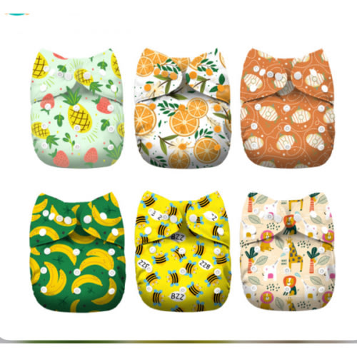 6-Pack All In One Diapers - One Size Adjustable & Reusable AIO Cloth Diaper for Infants & Toddlers