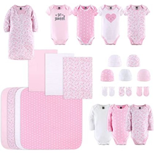The Peanutshell Newborn Layette Gift Set for Baby Girls - 23 Piece Newborn Girl Clothes & Accessories Set - Fits Newborn to 3 Months - Floral
