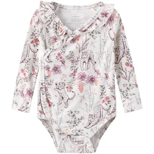 Baby Girls Bodysuit Soft Short Sleeve Bodysuit Cute Newborn Kimono Snap Sleepwear One Piece Pajamas