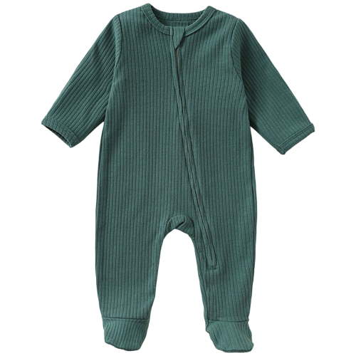 Xudanell Baby Footies Pajamas, 2-Way Zipper Baby Sleepers with Mitten - Long Sleeve Baby Zip Up Onesie for 0-12 Months (Dark Green, 0-3 Years)