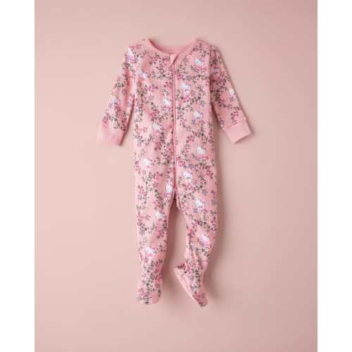 Baby Girls Hello Kitty® Floral Snug Fit Pointelle Footed One Piece Pajamas - Pink