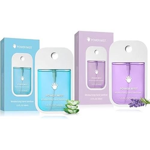 2pcs Power Mist Hand Sanitizer Spray, Portable Power Mist Hydrating Hand Sanitizers Spray Travel Size, Pocket Hand Sanitizer Multi-Flavor Cleanses Your Hands (Blue & Purple)
