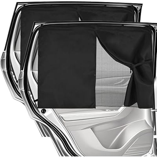 Car Window Shades, 2 Pack Magnetic Double Layer Car Sun Shade Baby, Adjustable Privacy Blackout/See-Through Window Curtains for Baby Kids UV Protection