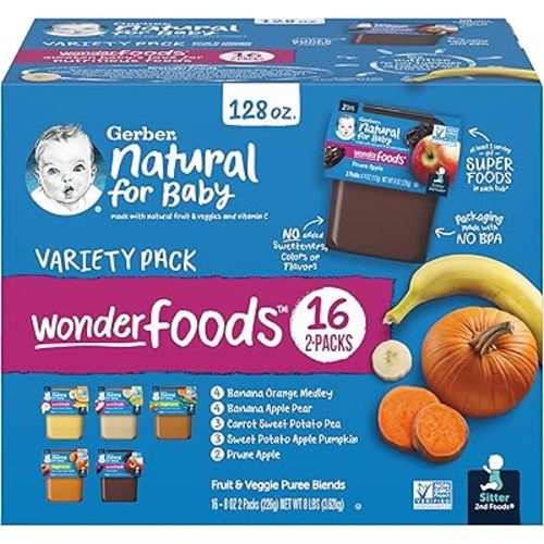 Gerber 2nd Foods Natural for Baby WonderFoods Baby Food, Variety Pack, 4 oz Tubs (32 Pack)