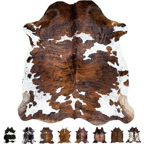 rodeo Full Grain Hair on Genuine Cowhide Rug: Real Animal Print Rug for Western Home Decor & Rustic Cow Rugs for Living Room - Western Rugs, 6x7ft - Unique Country Style Hide Decor - Brindle Nutella