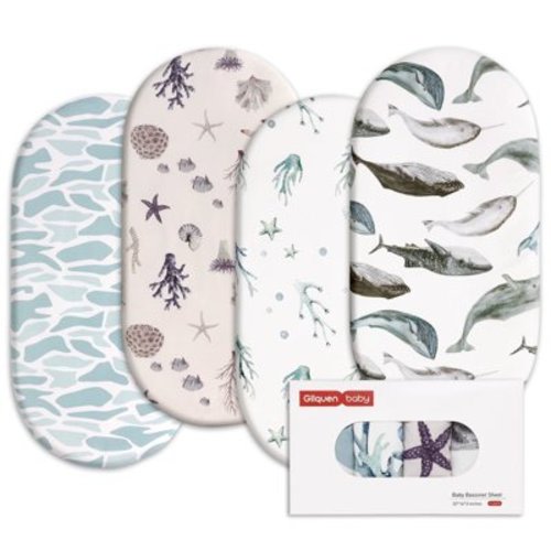 Gllquen Baby Bassinet Sheet Set 4 Pack Newborn Baby Boys Grils 32"X16", Marine