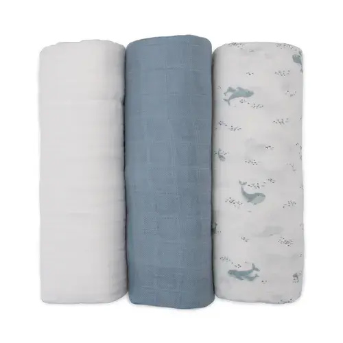 Little Bamboo 3 Pack Muslin Wraps Retro Blue | Baby Bunting AU