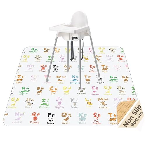51" Splat Mat for Under High Chair/Arts/Crafts, WOMUMON Baby Washable Spill Mat Waterproof Anti-Slip Floor Splash Mat, Portable Play Mat and Table Cloth