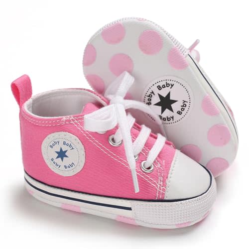 xioqen Unisex Baby Boys Girls Shoes, Newborn Infant Non-Slip Canvas Denim High Top Sneakers, Toddler First Walkers Shoes