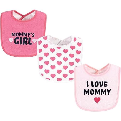 Hudson Baby Unisex Baby Fiber Filled Drooler Bibs 3pk, I Love Mommy Lt. Pink, One Size