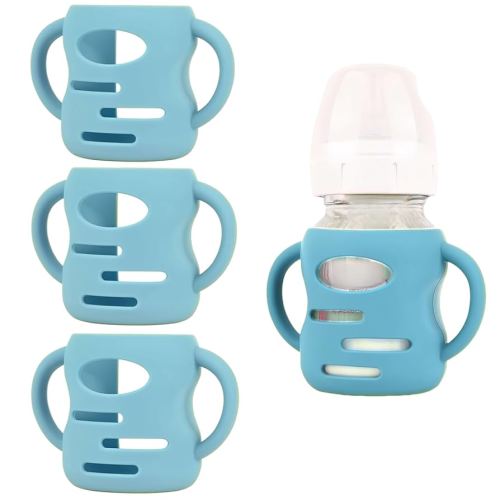 3 Pack Silicone Sleeves Compatible with Dr Brown Wide-Neck Glass Baby Bottles 5 OZ, Anti Breakage Silicone Handles Compatible with Dr. Brown's Glass Bottles for Babies (Blue, 5 OZ)