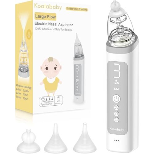 Newest Large Flow Electric Nasal Aspirator, Powerful Nose Suction for Toddler, Baby Nose Sucker Adjustable 3 Levels of Suction, Music and Light Function