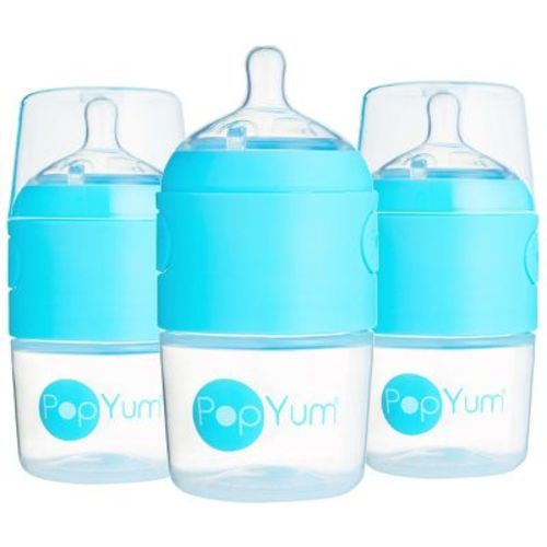 PopYum 5oz Anti-Colic Baby Bottle for Breast and Formula Feeding, 3-Pack, Blue, #1 Slow Flow Nipples