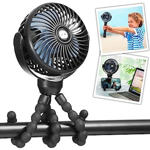 snawowo Mini Portable Baby stroller Fan, Battery Operated Personal Small Handheld Fan, 360° Rotate Flexible Tripod Rechargeable Clip On for Car Seat Crib Bike Treadmill Travel Camping Black
