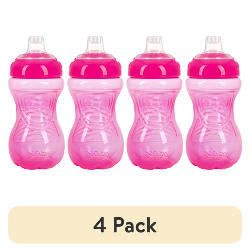 (4 pack) Nuby No-Spill Easy-Grip Pink Soft Spout Sippy Cup, 10 fl oz