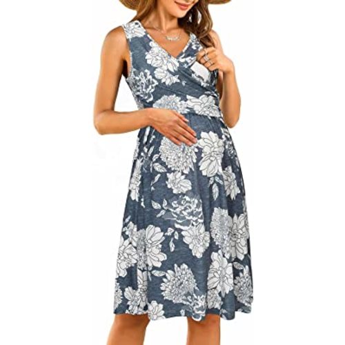 OUGES Womens 2024 V-Neck Maternity Dresses Nursing Breastfeeding Baby Shower Dress
