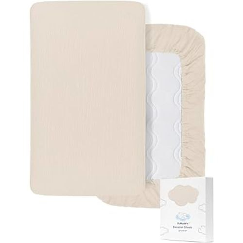 Beige Bassinet Mattress Sheets, Muslin Bassinet Sheet 32"x16" for Rectangle, Oval, Hourglass Bassinet Mattress, Moses Basket Sheets (46B-11)