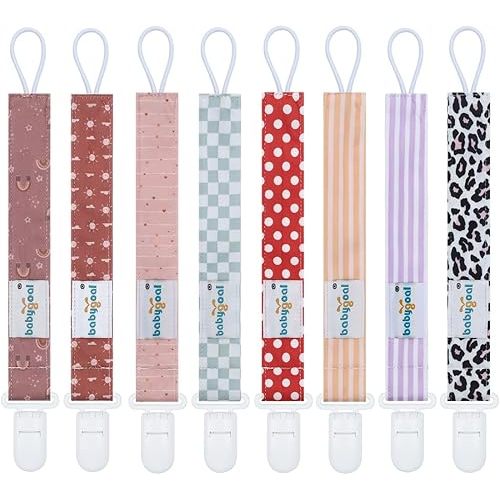 Babygoal Stripe Pacifier Clips, 8 Pack Binky Paci Holder Clips for Baby Boys and Girls Fits for Most Pacifier, Binkie Styles & Baby Teethers & Toys and Gift 8PS50-B