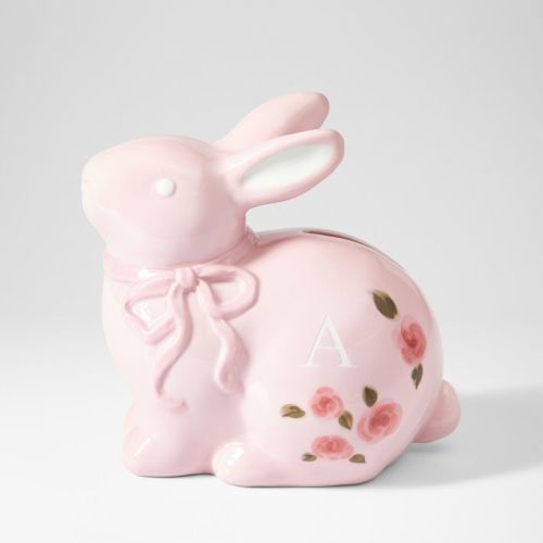 Pink Bunny Hand Painted Ceramic Coin Bank
