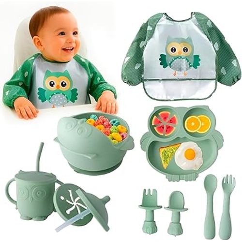 Gianni Silicone Baby Feeding Set 6-12 Months BPA-Free 10 PCS – Baby Suction Plate and Bowl set Utensils