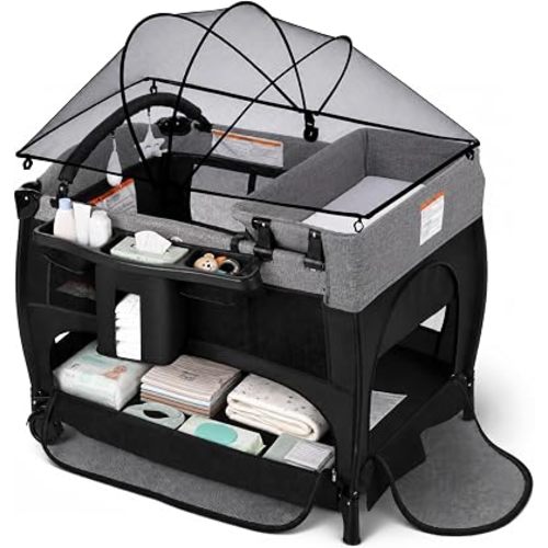TODEFULL Baby Pack and Play with Bassinet, Travel Crib, Portable Playard