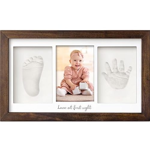 KeaBabies Baby Hand and Footprint Kit - Clay Handprint Keepsake Frame, Newborn Nursery Picture Frame, Personalized New Mom Gifts for Baby First Christmas Shower (Dark Walnut)