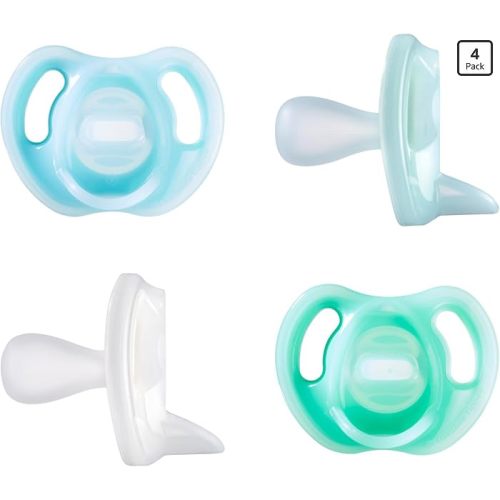 Tommee Tippee Ultra-Light Silicone Pacifier, 6-18 Months, Symmetrical One-Piece Design, BPA-Free Silicone Binkies, Blue/Green/Yellow, Pack of 4 : Baby