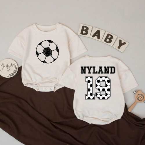 Personalized Soccer Baby Romper, Custom Name Number Jersey Bodysuit, Soccer Baby Outfit, Game Day Baby Gift, Sports Baby Shower Outfit