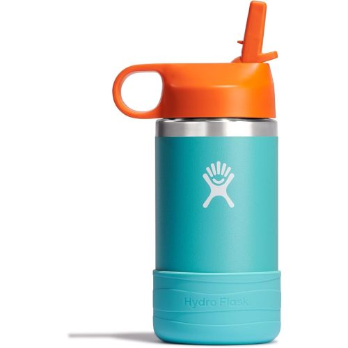 Hydro Flask Kids Water Bottle - Stainless Steel and Insulated with Straw Cap - 12 Oz in Seaspray Blue