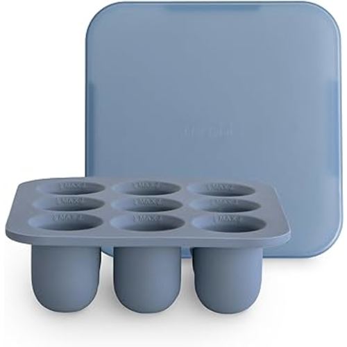 mushie Fresh Food Feeder Freezer Tray with Lid for Frozen Baby Food | 9 Cups x 0.5 oz | BPA Free Storage Container (Tradewinds)