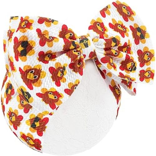 YanJie Thanksgiving Baby Headbands Turkey Printed Bows Newborn Baby Girl Hair Bows Infant Party Toddler Headband Turkey Trot Hair Accessories Gift