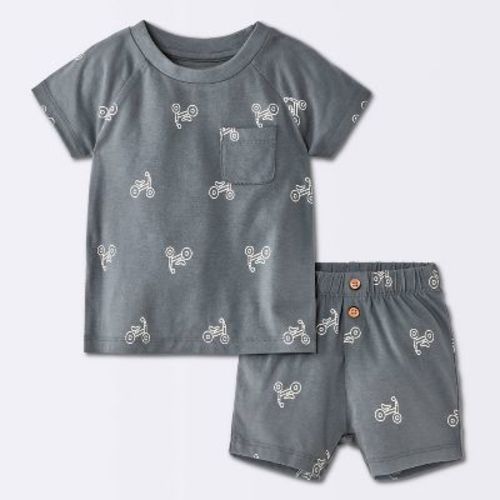 Baby Boys' 2pc Bike Graphic Raglan T-Shirt and Shorts Set - Cloud Island™ Charcoal Gray 0-3M