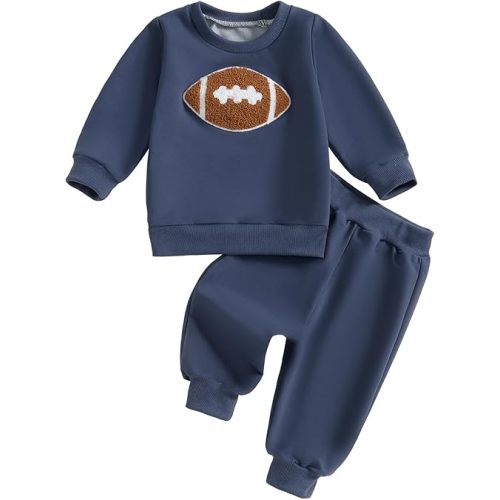 NANYKNIGHT Toddler Baby Boys Fall Winter Clothes Rugby Long Sleeve Sweatshirts Pullover Pants Set Sweatsuit Outfit