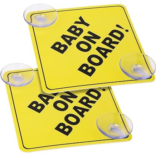 cobee Baby on Board Signs with Double Suction Cups, 2pcs 5"x5" Reusable Safety Car Warning Signs Baby on Board, Durable Kids on Board Car Sign, Baby in Car Sticker for Car Window Cling