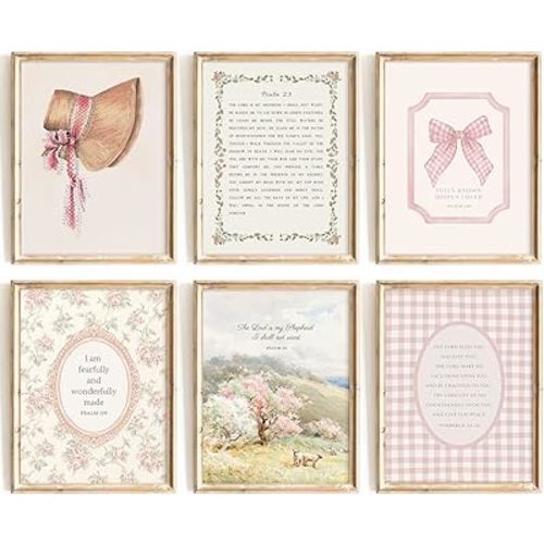 Christian Nursery Wall Art Bible Verse Canvas Wall Decor Pink Vintage Girls Nursery Poster Scripture Floral Bow Print Coquette Room Decor Pictures Jesus Artwork for Bedroom 8x10x6 Inch Unframed