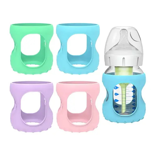 MORLIKE 4 Pack Silicone Sleeves Only Fit 5 oz/150 mL Dr. Brown's Wide Neck Glass Baby Bottle, 100% Silicone Covers Protect Baby Glass Bottle, Easy to Grip Bottle Holders for WB53700-WEB WB51700-P4