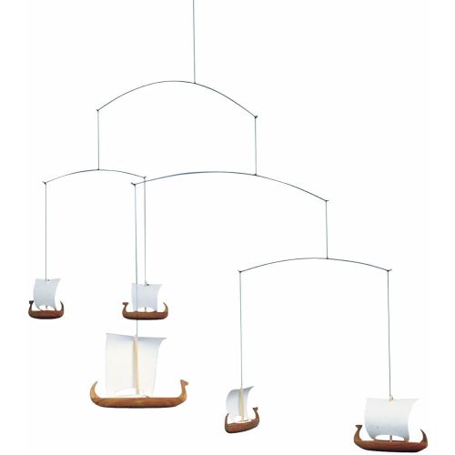 Viking Ships 5 Hanging Mobile - 26 Inches - Teak - Handmade in Denmark by Flensted