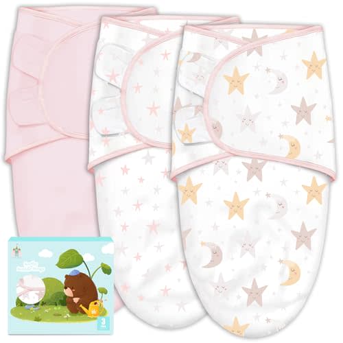 Cute Castle 3-Pack Baby Swaddle Sleep Sacks - Newborn Swaddle Sack - Ergonomic Baby Swaddles Blanket Warp for Boys and Girls - Baby Essentials (0-6 Months - Pink, Moon, Stars)