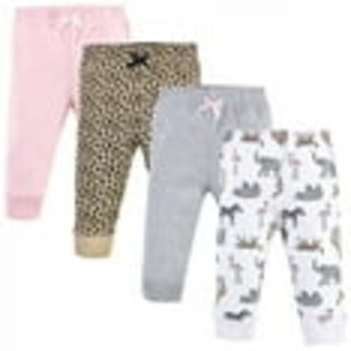 Hudson Baby Infant and Toddler Girl Cotton Pants 4pk, Modern Pink Safari, 3-6 Months