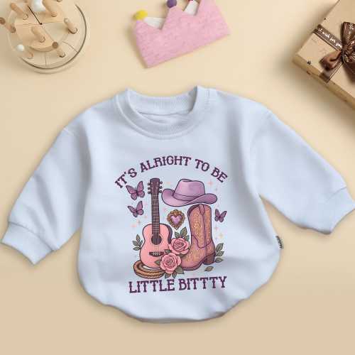 It's Alright To Be Little Bittty Baby Romper Sweater, Funny Cowboy Bodysuit,Newborn Clothes, Baby Boy Clothes, Baby Shower Gift,Western Baby