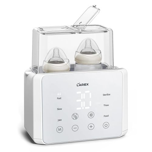 Double Bottle Warmer, 11-in-1 Fast Baby Bottle Warmer for Breastmilk and Formula, with Timer, Fits 2 Bottles, Accurate Temp Control, Milk Warmer with Thaw, Steri-lizing, Keep Warm, Heat Food - white