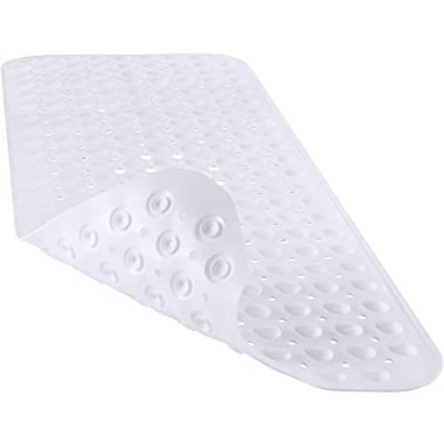 YINENN Bath and Shower Safety Mats 40 x 16 Inch Non-Slip and Extra Large, Bath Floor Mats with Suction Cups, Machine Washable Bathroom Mats with Drain Holes, White