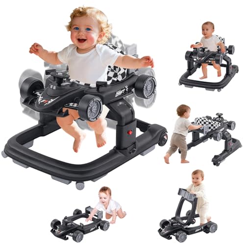 Baby Walker with Wheels | 3 Adjustable Heights, Reinforced Frame, 4 Modes (Push Walker & Jumper), Speed & Height Adjustments, Music, Lights, Anti-Rollover Design, for 6-18 Month Olds