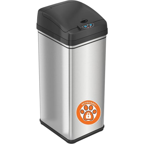 iTouchless 13 Gallon Dog Proof Trash Can with Odor Filter, Motion Sensor Stainless Steel Kitchen Trashcan Garbage Bin for Home Office Work Bedroom Living Room Garage Large Capacity Slim Wastebasket