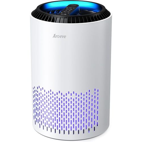 AROEVE Air Purifiers for Bedroom Home, 3 Layer Filter for Smoke Pollen Allergies Pet Dander Odor, Sleep Mode for Better Sleep, Energy Saving, 3 Speeds, Timer for Office, Dorm, Kitchen, MK01, White