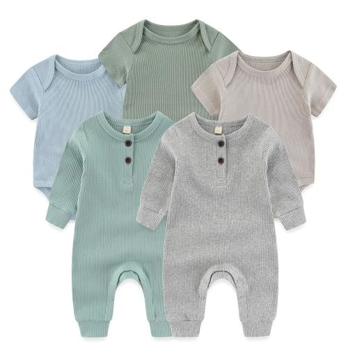 Baby Bodysuit Ribbed Romper 5-pcs Soft Unisex Boy Girl Outfit Clothes Set 0-12 momth
