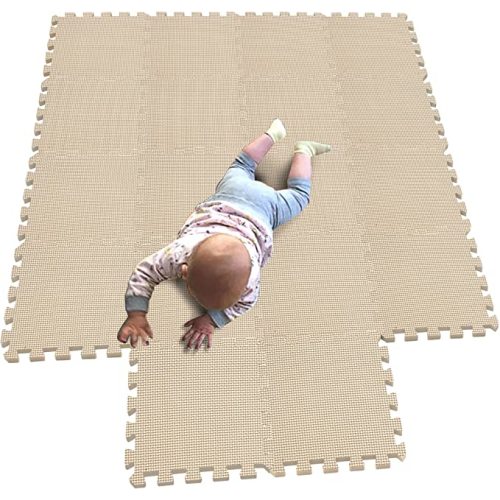 MQIAOHAM® 18 Pieces Puzzle Play Mats, Soft Baby Play Mat, Kids Interlocking Foam Floor Tiles, Toddlers Carpet Playmats G301018-110 - 30*30*1cm - Beige